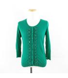タルボット TALBOTS ニットカーディガン 七分袖 刺繍 緑 P *A309