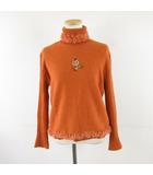 タートルネックウールニット セーター ファー 長袖 リス刺繍 茶 2 *A342