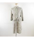 ヒューマンウーマン HUMAN WOMAN シャツワンピース 七分袖 ひざ丈 花柄 オフホワイト ピンク M *A523