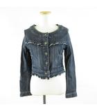 レストローズ L'EST ROSE ノーカラーデニムジャケット 長袖 ストレッチ 紺 *A699