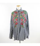 ザラウーマン ZARA WOMAN チェックシャツ 長袖 刺繍 紺 白 XS *A89