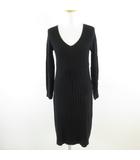 モザイク MOSAIQUE ニットワンピース 長袖 ひざ丈 Vネック 黒 M *T398