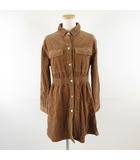 ザラ ZARA コーデュロイシャツワンピース ミニ 長袖 茶 13-14 *A314