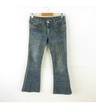 シマロン CIMARRON LOPEZ-LY デニムパンツ ジーンズ ロング フレア 総柄 青 37/29 *T489