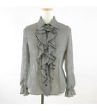 スペッチオ SPECCHIO シャツ ブラウス 長袖 ストライプ フリル 黒 オフホワイト 白 40 *T684