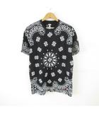 Hanes カットソー Tシャツ 半袖 総柄 プリント ペイズリー 黒 L *T394