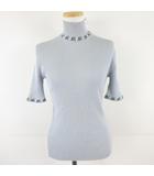 ニナリッチ NINA RICCI ニット セーター ハイネック リブ 半袖 ロゴ 水色 40 *T766