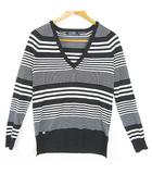 ローレンラルフローレン LAUREN RALPH LAUREN ニット カットソー 長袖 Vネック レーヨン 絹 XXS ブラック ボーダー 小さいサイズ kz12193
