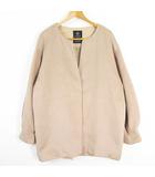 ダブルクローゼット w closet ノーカラー コート ミディアム丈 毛 F ベージュ kz13675