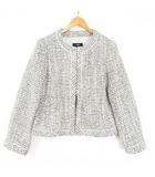 23区 オンワード樫山 ツイード ノーカラージャケット 毛 綿 絹 レーヨン 40 ベージュ系 kz13746