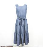 エニィスィス エニシス anySiS ノースリーブ ティアード ワンピース ロング丈 ベルト付き レーヨン 2 ブルー kz13753