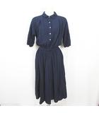 ショコラフィネローブ chocol raffine robe シャツ ワンピース ロング丈 七分袖 レーヨン 綿 麻 F ネイビー kz13755