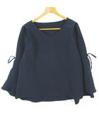 エフデ ef-de プル ブラウス ベルスリーブ 長袖 Vネック ストレッチ 15 ネイビー 大きいサイズ kz14178