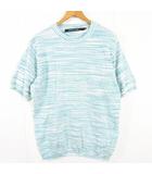 ニコアンド Niko and.. ニット カットソー 半袖 綿 M ライトブルー アイボリー 総柄 kz14274