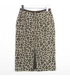 ロング タイト スカート スリット 綿 レーヨン 毛 0 ベージュ レオパード ヒョウ柄 小さいサイズ kz14358