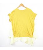 ヒューマンウーマン HUMAN WOMAN Tシャツ カットソー Aライン 半袖 コットン M マスタード 異素材切替 kz14811