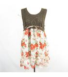 アクシーズファム axes femme 花柄ニット 切替チュニック ワンピース ノースリーブ M ブラウン アイボリー 花柄 kz14853