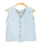 ローズバッド ROSE BUD ニット ベスト 綿 F ライトブルー カットオフ フリンジ kz14926