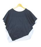 コムサイズム COMME CA ISM カットソー 半袖 異素材切替 レーヨン 綿 アシメデザイン M ネイビー ストライプ kz15072