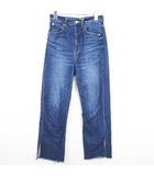 デニム パンツ ジーンズ カットオフ スリット S ブルー kz15963