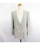 バーバリーズ Burberrys ノーカラージャケット アウター 長袖 ダブル ストライプ 麻 リネン 9AB2 アイボリー×グレー ※EKM