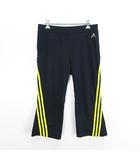 アディダス adidas ジャージ パンツ ボトムス クロップド ライン ロゴ CLIMA COOL ストレッチ L ブラック×イエロー ランニングウェア ※EKM