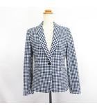 ザラ ベーシック ZARA BASIC ジャケット ブレザー テーラード 長袖 シングル 1B 総裏 ギンガムチェック ストレッチ EUR S USA S ネイビー×ホワイト ※EKM
