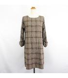オリーブデオリーブ OLIVE des OLIVE ワンピース チュニック 長袖 ラウンドネック ひざ丈 グレンチェック 起毛 リボン ウール混 M ブラウン系 ※EKM