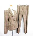 トラサルディ TRUSSARDI セットアップ パンツスーツ ジャケット テーラード 長袖 シングル 総裏 パンツ ブーツカット チェック ウール混 ストレッチ 42 ブラウン ※EKM