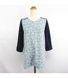 ゴールデンベア GOLDEN BEAR チュニック ワンピース 七分袖 Vネック 花柄 切替 ニット S ネイビー ※EKM