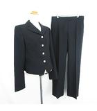 トラサルディ TRUSSARDI セットアップ パンツスーツ ジャケット 長袖 テーラード シングル 総裏 パンツ ロング丈 地模様 ウール混 モヘヤ混 40 ブラック ※EKM