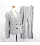 トラサルディ TRUSSARDI セットアップ パンツスーツ ジャケット 長袖 テーラード シングル 総裏 パンツ ブーツカット 千鳥格子 ウール混 シルク混 ストレッチ 40 グレー ※EKM