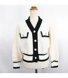 グレイル GRL ニット カーディガン 長袖 Vネック ダイヤ柄編み 配色 M アイボリー×ブラック ※EKM