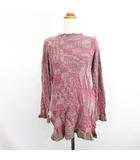 エムアンドキョウコ M.&KYOKO ニット チュニック ワンピース 長袖 丸首 裾フリル 総柄 切替 ウール混 アルパカ混 2 ピンク系 ※EKM