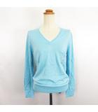 ユニクロ UNIQLO ニット セーター 長袖 Vネック マシンウォッシャブル ウール混 薄手 L ブルー ※EKM