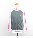 アディダス adidas ジャージ ジャケット 長袖 ジップアップ ライン ロゴ M グレー×ホワイト×ピンク スポーツウェア ※EKM