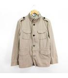 バーバリーブラックレーベル BURBERRY BLACK LABEL ミリタリージャケット アウター 長袖 ジップアップ ロゴ 麻混 M ベージュ ※EKM