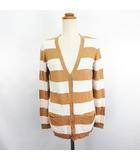 トミーヒルフィガー TOMMY HILFIGER ニット カーディガン 長袖 Vネック ボーダー ロゴ プレート S ブラウン×アイボリー ※EKM