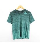 アディダス adidas Tシャツ カットソー 半袖 クルーネック 総柄 ロゴ L グリーン系 スポーツウェア ※EKM