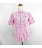 ラルフローレン RALPH LAUREN シャツ ブラウス 半袖 ストライプ 比翼 ロゴ コットン 2 ピンク ※EKM