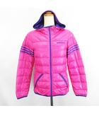 アディダス adidas ダウンジャケット アウター 長袖 フード ジップアップ ライン ロゴ S ピンク スポーツウェア ※EKM