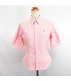 ラルフローレン RALPH LAUREN シャツ ブラウス 五分袖 ボタンダウン ウエストシェイプ ロゴ 刺繍 コットン 7 ピンク ※EKM