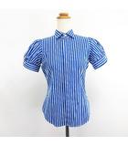 ラルフローレン RALPH LAUREN シャツ ブラウス 半袖 パフスリーブ ストライプ ウエストシェイプ 比翼 コットン 7 ブルー×ホワイト ※EKM
