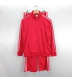 アディダス adidas セットアップ 上下 ジャージ ジャケット 長袖 ジップアップ パンツ ロング丈 ブーツカット ライン ロゴ S レッド スポーツウェア ※EKM