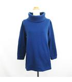 ニット チュニック ワンピース 長袖 オフタートル ロゴ 裏フリース L ネイビー ※EKM