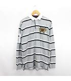 トミーヒルフィガー TOMMY HILFIGER ポロシャツ ラガーシャツ 長袖 ボーダー ロゴ コットン L グレー×ブラック×ホワイト ※EKM