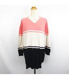 クロッシー CLOSSHI ニット チュニック ワンピース 長袖 ドロップショルダー Vネック 大きいサイズ 4L サーモンピンク ※EKM