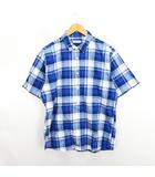  エレメントオブシンプルライフ element of SIMPLE LIFE シャツ 半袖 チェック 胸ポケット 麻混 LL ブルー系 ※EKM