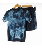 S セットアップ 上下 半袖 Tシャツ ショーツ ハーフ ショートパンツ 総柄 ブルー 青 スポーツウェア