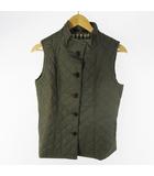 中綿ベスト キルティング 裏地チェック ロゴ 刺繍 カーキ グリーン ベージュ 38